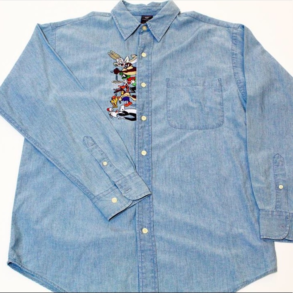 Vintage Looney Tunes Denim Button Down Shirt Small